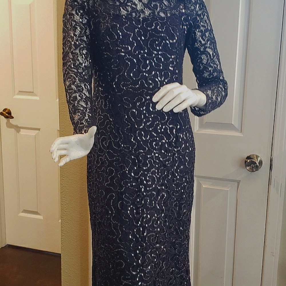 Womens sequin lace long sleeve evening Dress
